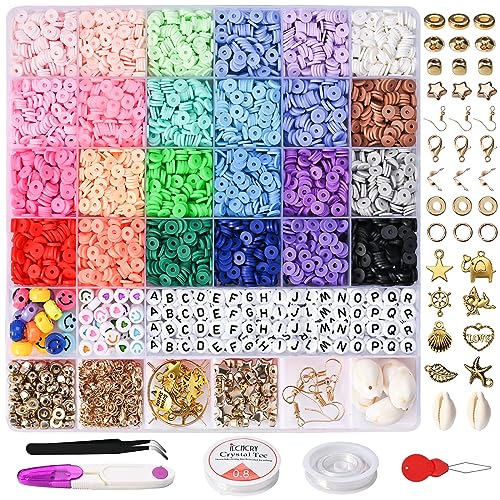 6000 Stück Clay Perlen Set Zum Auffädeln, Gbivbe Perlenset für Armbänder Selber Machen Heishi Perlen Set, 6mm Polymer Clay Beads für DIY Halskette Ohrringe Bastelset für Kinder Erwachsene von Gbivbe