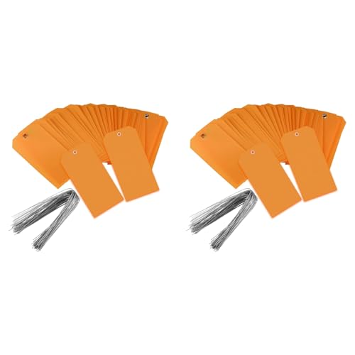 Gbloodst 200 Stück Versandetiketten aus Kunststoff, 10,2 cm x 5,1 cm, mit Kabel, Etikettierungsetiketten auf wasserdichten Hängeetiketten (Orange) von Gbloodst