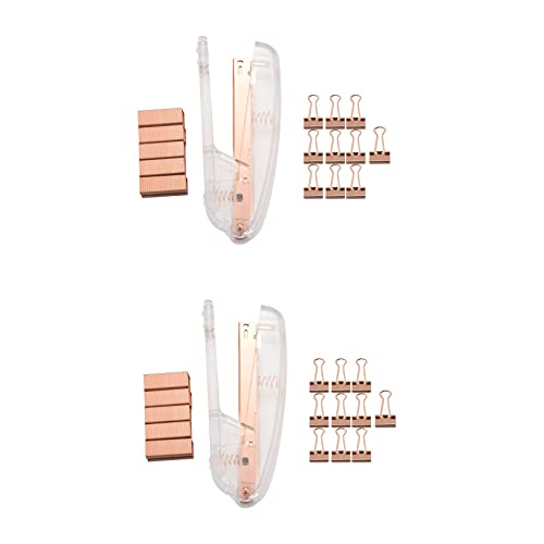 Gbloodst 2X Rose Gold Hefter Acryl Desktop Hefter mit 2000 Stücke Rose Gold Heft Klammern und 20 Stücke Blinder Clips von Gbloodst