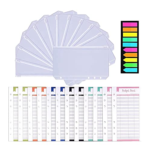 Gbloodst A6-Ordnertaschen, 12-Teilige Ordnertaschen, Budgetplaner, Transparentes PVC, 6 LöCher, Transparente ÄRmel, ReißVerschlussordner für Notebook-Planer von Gbloodst