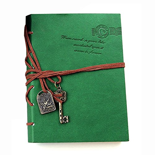 Gbloodst Klassische Retro Leder gebunden Leere Seiten Journal Tagebuch Notizblock Notizbuch Gruen 143 * 105 * 20mm. von Gbloodst