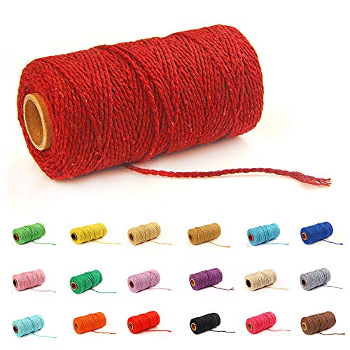 100 Yard / 2 mm Baumwollkordel bunt Handwerk Kordel zum Stricken des Seils für Verpackung Geschenk Handwerk (Weinrot - 1) von Gbrand