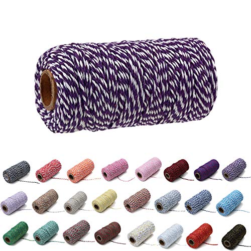 100 Yard/2 mm Baumwollseil, bunt, Handwerk, Kordel zum Stricken, für Geschenkverpackungen, Handwerk (tiefviolett und weiß) von Gbrand