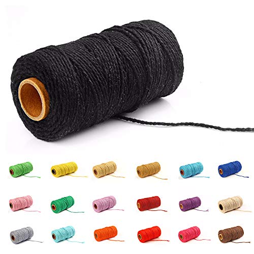 Gbrand 100 Yard / 2mm farbiges Baumwollseil Bastelschnur Strickschnurseil zum Basteln Geschenkverpackung (#01 Schwarz) von Gbrand