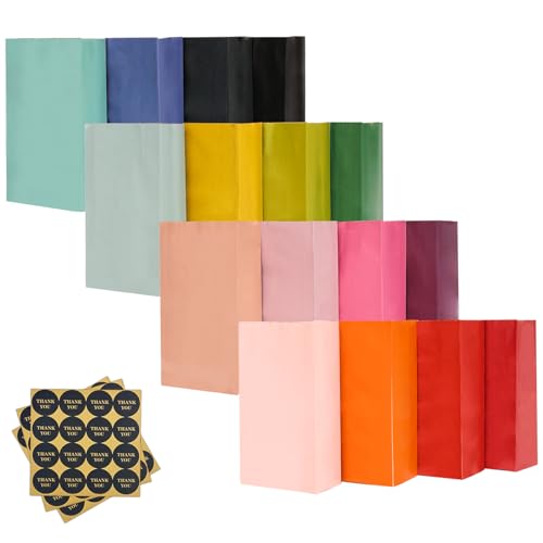 Gcardist 48Pcs behandeln Papiertüten 13x8x24CM 16 Regenbogen Farben Kleine Party Geschenk Tasche Mini Snack Tasche ohne Griff (5.1x3.1x9.4 Zoll, 48 Aufkleber enthalten) von Gcardist