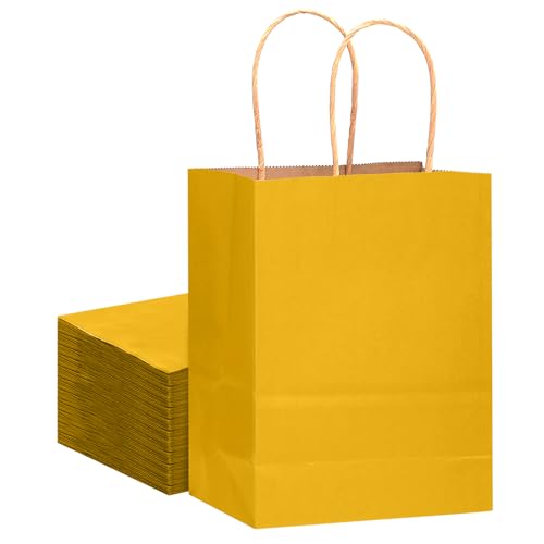 Gcardist Große 16Pcs Gelbe Kraftpapier Taschen mit Griffen 33x26x13cm Geschenkpapier Taschen Solid Color Taschen (13x10x5Inch, Große Größe) von Gcardist