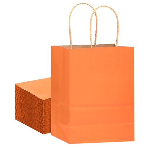 Gcardist Große 16Pcs Orange Kraftpapier Taschen mit Griffen 33x26x13cm Geschenkpapier Taschen Solid Color Taschen (13x10x5Inch, Große Größe) von Gcardist