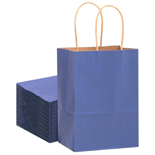 Gcardist Große 16Pcs Tiefblaue Kraftpapier Taschen mit Griffen 33x26x13cm Geschenkpapier Taschen Solid Color Taschen (13x10x5Inch, Große Größe) von Gcardist