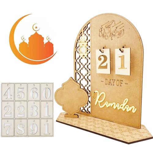 Gcffom Ramadan Kalender, 30 Tage Bis Ramadan Countdown Kalender, Ramadan Kalender aus Holz, Eid Mubarak Adventskalender, DIY Ramadan Deko für Zuhause, Islamische Geschenke von Gcffom