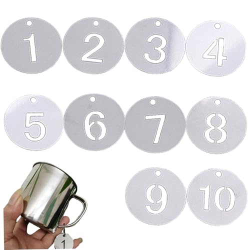 10pcs Number-Tags, 1-10 Edelstahl nummerierte Tags, wichtige Beschriftungen Identifikations-Tags mit Schlüsselringen 0,9 Zoll rund ausgehöhlte Hang-Tags Gravierte Number-Keychain-Mehrzwecknummer von Gcroet