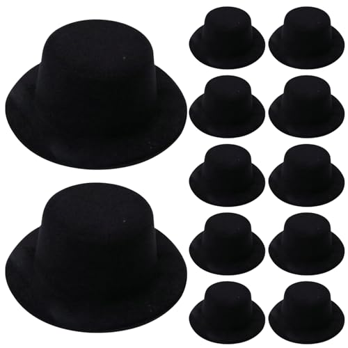 Gcroet 12pcs Mini Top Hut Schwarze Puppenhüte Filz Schwarze Top -Hüte für Handwerkshaarzubehör Mini Weihnachtshüte Ornamente für Partyzubehör Dekorationen. von Gcroet