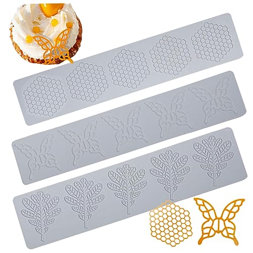 Gcroet 3pcs Tuile Schimmel Kuchen Fondant Form Wabenform Schimmel Holly Blatt Silikonformblatt und Schmetterlingsdämpfermatte Wiederverwendbare Spitzen Silikonformen für Kuchendekoration von Gcroet