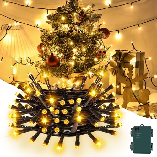 Gcstnn 30LED Lichterkette Batterie für Innen Außen, Batteriebetriebene Lichterketten mit Timer, 3M Wasserdichte Lichterketten mit Grünem Draht für Weihnachtsbaum, Garten, Schlafzimmer (Warmweiß) von Gcstnn