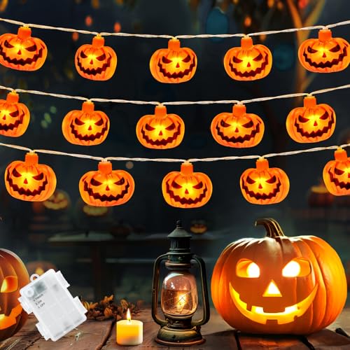 Gcstnn Halloween Kürbis Lichterkette, 3M 20LED Kürbis Halloween Dekoration Wasserdicht Batteriebetrieben mit 6h Timer Lichterkette für Halloween Party, Karneval, Veranda, Fenster, Herbst Dekoration von Gcstnn