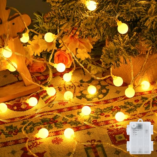 Gcstnn Lichterkette Batterie Außen 6M 40 LED Warmweiß Globe Lichterkette mit 6h Timer, IP65 Wasserdicht Kugeln Lichterkette für Schlafzimmer,Balkon, Kinderzimmer, Weihnachts baum Deko von Gcstnn