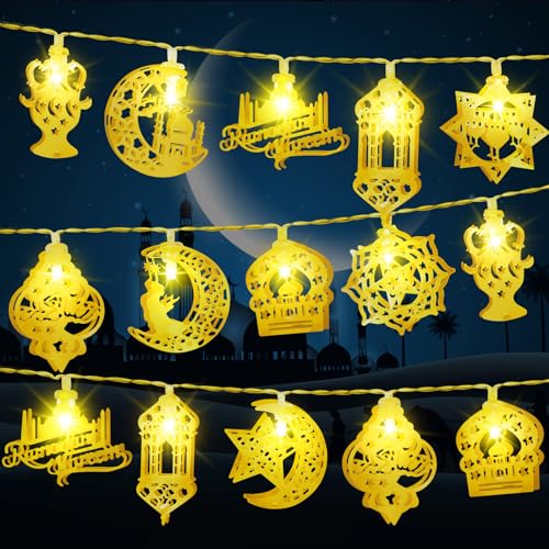 Gcstnn Ramadan 3M 20LEDs Lichterkette, Eid Dekorationen Mubarak Islam Batteriebetrieben Stern Mond Lichterketten mit Timer IP65 Wasserdicht, für Ramadan Eid Party Home Garten Innen Außen-Warmweiß von Gcstnn