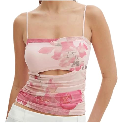 GddOGUK Ärmelloses Röhrenoberteil, Polyester-Cami-Top, S, M, L, XL, Damen-Tanktop mit Ausschnitten aus Netzstoff, rückenfreie, schmal geschnittene Weste, Ausgeh-Unterhemd von GddOGUK