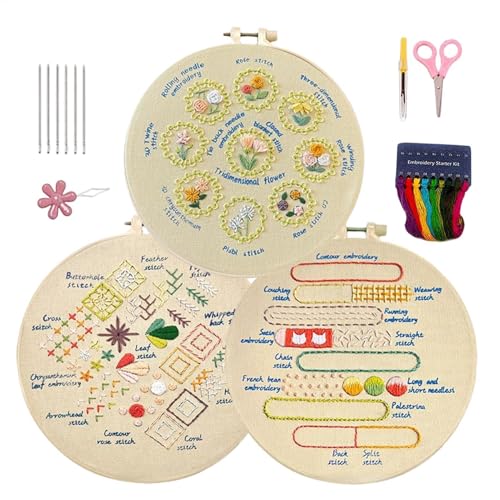 Gdnhovfnxe Stickset für Anfänger für Erwachsene,Stickset für Anfänger - 3 Sets Kreuzstich-Sets für Anfänger,Nadelspitzen-Sets mit Schritt-für-Schritt-Anleitung, Stickset für zu Hause für Damen und von Gdnhovfnxe