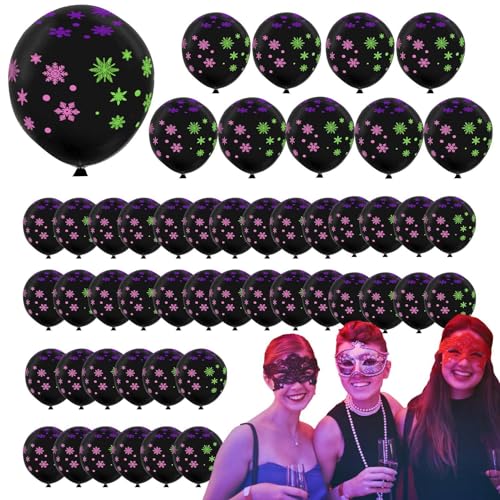 Gdnhovfnxe Weihnachtliche fluoreszierende Luftballons,Weihnachtsleuchtende Luftballons - 12 Zoll fluoreszierende Latexballons 50 Stück Neonballons,Schneeflocken-Weihnachtsdekoration, von Gdnhovfnxe