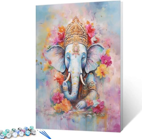 GeRRiT Ganesha Malen-Nach-Zahlen-Set, Leinwand, Diy, Digitales Ölgemälde Für Erwachsene, Anfänger, Mit Pinsel Und Acrylpigment – Abstraktes Buntes Blumenbild Für Heimdekoration 40 * 50cm von GeRRiT