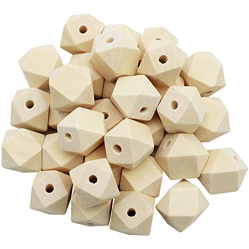 Gebiuhoo DIY Facettenreiche Holzperlen 60 Achteckige Holzperlen 20 mm Natur Holzperlen Unlackierte Holzperlen für DIY-Bastelarbeiten von Gebiuhoo