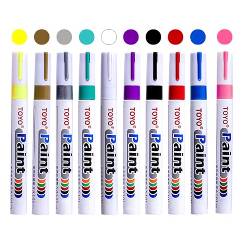 Gebrazy Permanent Marker Wasserfeste Stifte, 10 Farben Paint Marker Stifte für Basteln, Metall, Kunststoff, Reifen, DIY, Künstlerbedarf, Permanent Marker von Gebrazy