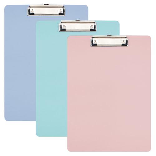 Klemmbrett A4,3 Stück Klemmbrett aus Karton mit Folie,Clipboard mit moderner Klemmer zur Aufbewahrung von Papier,Farbiger Klemmbrett Zwischenablage für Notizen,Formulare (Blau+Pink+Grün, A4) von Gebrazy