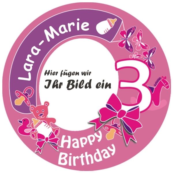 3. Geburtstag Tortenbild mit Foto und Name – rund, E14 von Geburtstagsfee