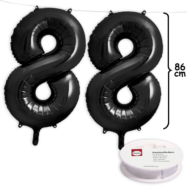 88. Geburtstag, XXL Zahlenballon Set 2 x 8 in schwarz, 86cm hoch von Geburtstagsfee