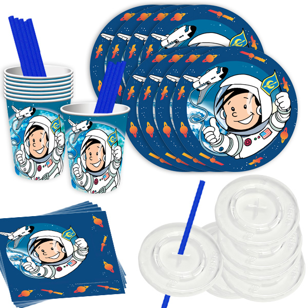 Astronaut Flo Basic-Set Tischdekoset, 56-tlg. für 8 Kinder von Geburtstagsfee