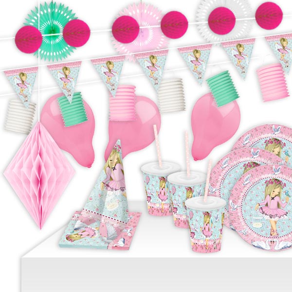 Ballerina Partyset XL,8 Kids,72 tlg. Dekoset mit kleiner Balletttänzerin von Geburtstagsfee