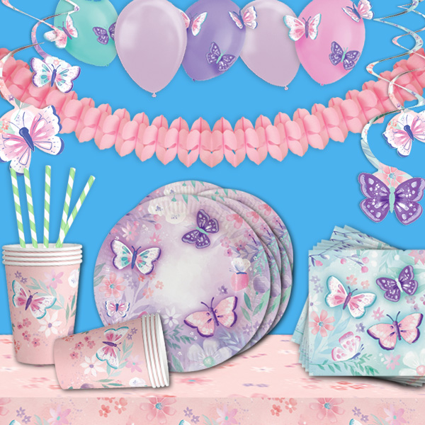 Butterfly Partyset, 71-teilig für 8 Kids von Geburtstagsfee