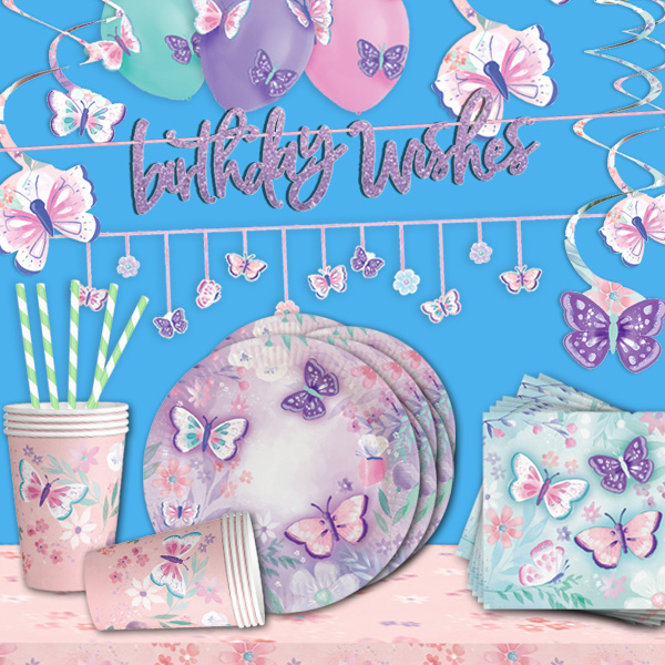 Butterfly Partyset XL, 62-teilig für 8 Kids von Geburtstagsfee