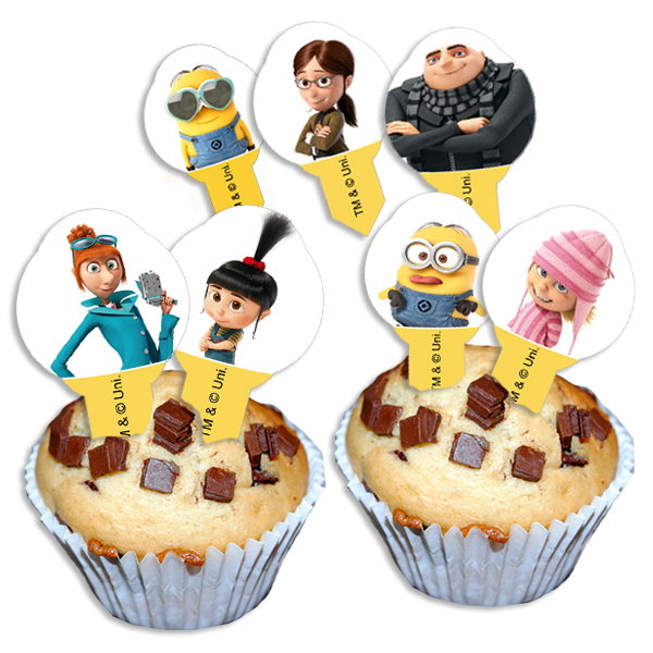 Dekopicker Minions 12er Pack, Minion-Fooddeko aus Esspapier von Geburtstagsfee