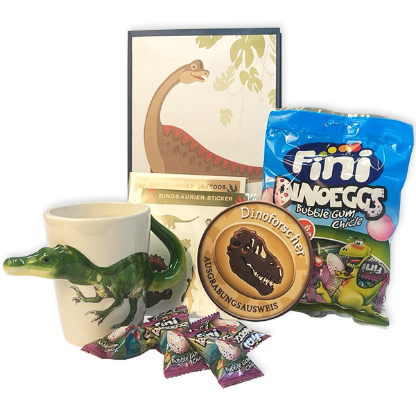 Dinosaurier Geschenkset, 6-tlg. mit Tasse, Sticker, Tattoos uvm. von Geburtstagsfee