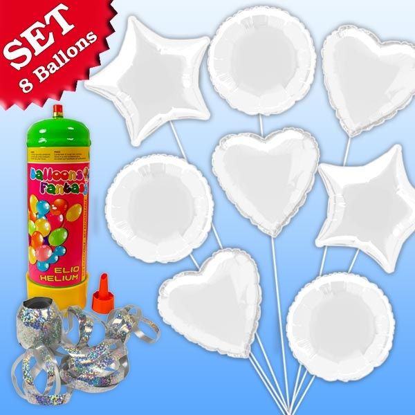 Helium Ballongas Set Weiß, 10tlg von Geburtstagsfee