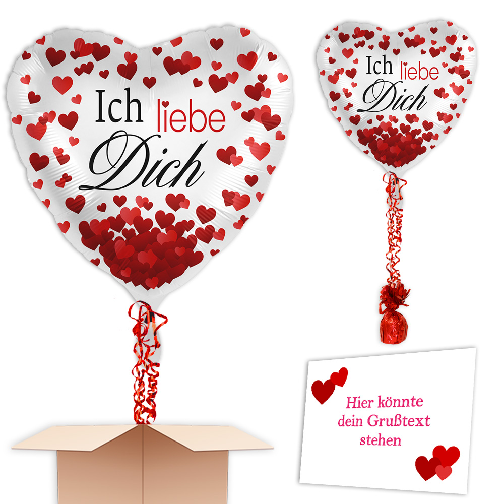 Herzballon "Ich liebe Dich" inkl. Ballongas, Bänder, Gewicht von Geburtstagsfee