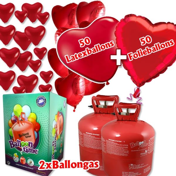 Love Ballongas-Set mit 50 Herzballons von Geburtstagsfee