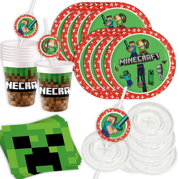 Minecraft Basic Tischdeko-Set, 52-teilig für 8 Kinder von Geburtstagsfee