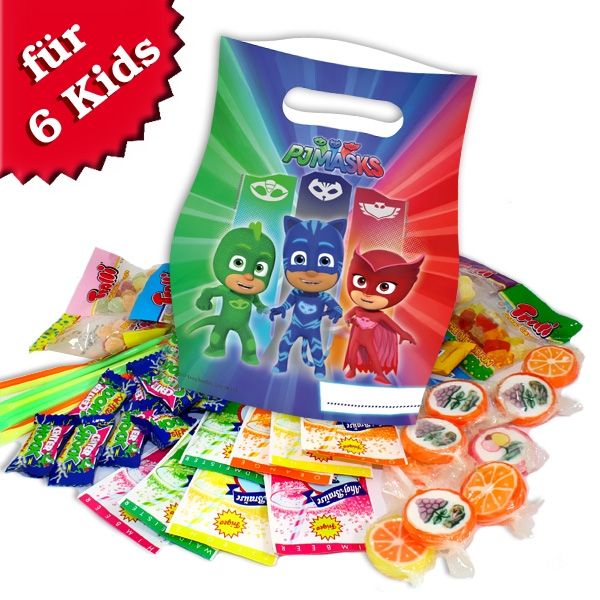 PJ Masks Tütchen Set gefüllt mit leckeren Naschereien im 6er Pack von Geburtstagsfee