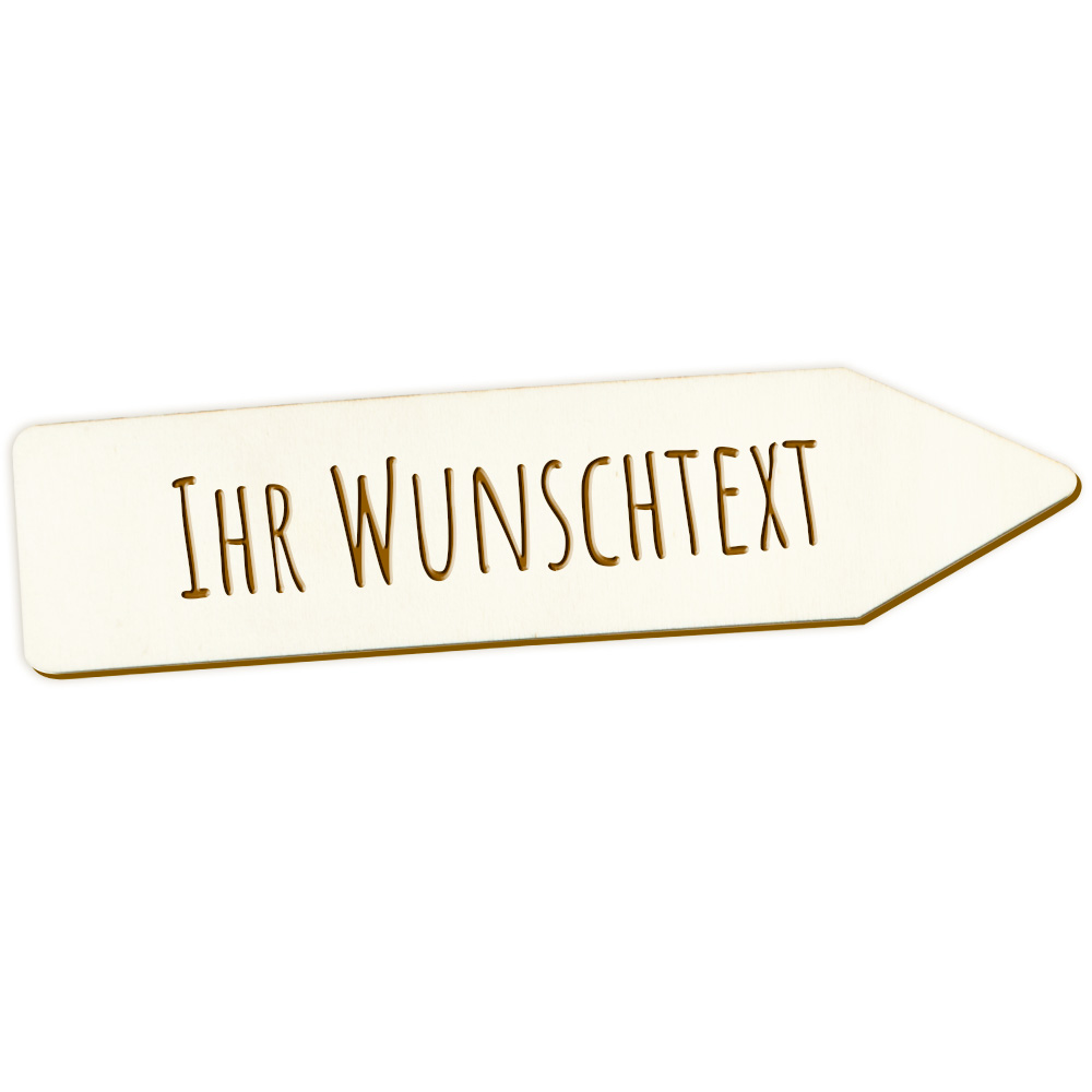 Richtungspfeil Holz mit individuellem gravierten Wunschtext, Form 2, 22cm x 8cm von Geburtstagsfee