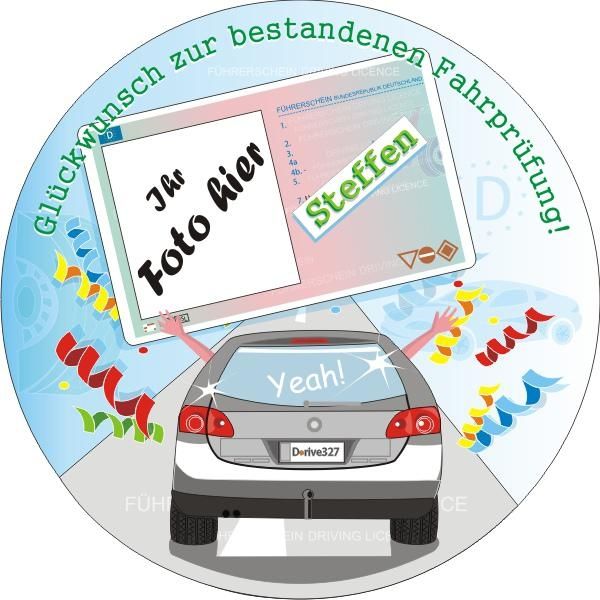 Tortenaufleger Führerschein mit Foto und Namen – rund, E14 von Geburtstagsfee