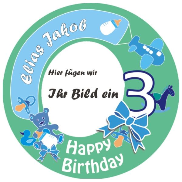 Tortenaufleger mit Foto zum 3. Geburtstag, Name – rund, Z14 von Geburtstagsfee