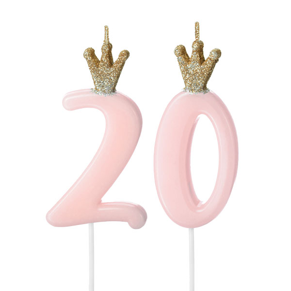 Zahlenkerzen-Set zum 20. Geburtstag in rosa von Geburtstagsfee