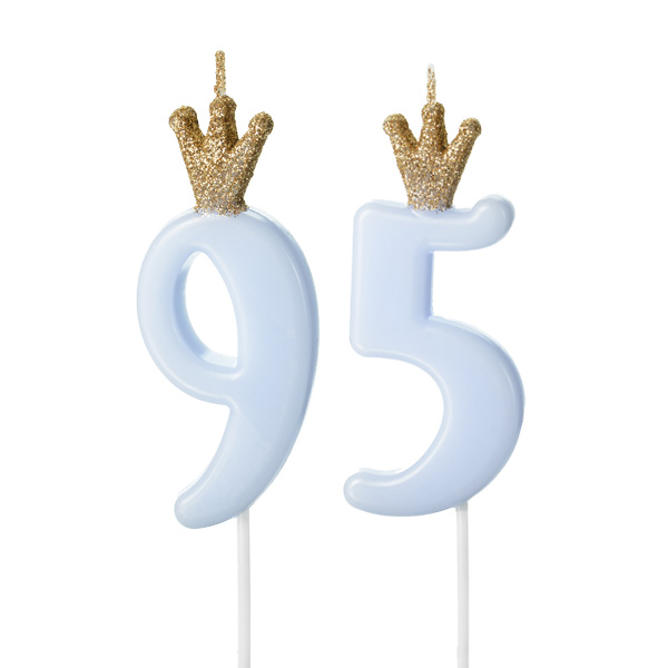 Zahlenkerzen-Set zum 95. Geburtstag in hellblau von Geburtstagsfee