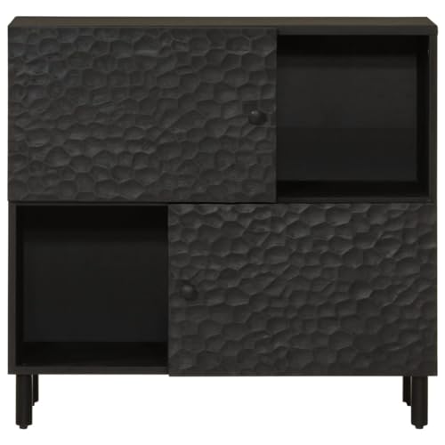 Gecheer Beistellschrank Holz, Sideboard, Aufbewahrungsschrank, Kommode, Anrichte, Schrank, Schwarz 80x33x75 cm Massivholz Mango von Gecheer