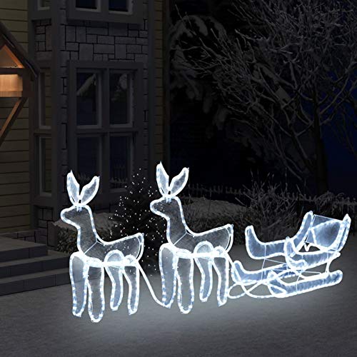 Gecheer Weihnachtsbeleuchtung 2 Rentiere und Schlitten Mesh, LED-Rentier Weihnachtsdeko Weihnachtsbeleuchtung für Außen und Innen Rasen Wohnzimmer Party Dekoration 648 LEDs von Gecheer