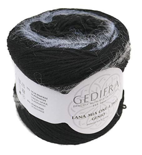 Gedifra Lana Mia One 4 Two Genio (Farbauswahl) schwarze Merino Sockenwolle mit Effekt - Streifen (02901) musterbildend von Gedifra Lana Mia One 4 Two