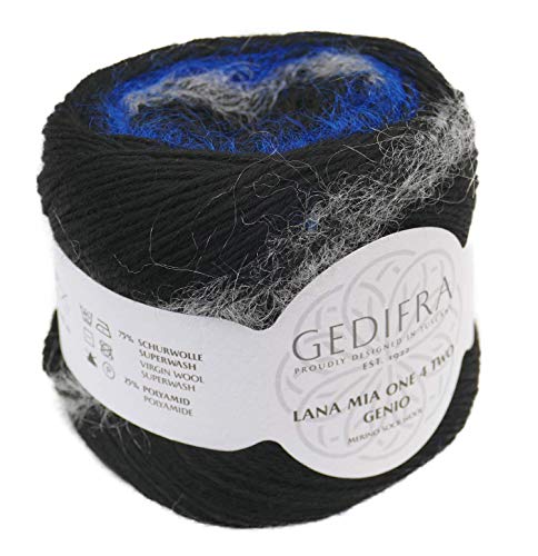 Gedifra Lana Mia One 4 Two Genio (Farbauswahl) schwarze Merino Sockenwolle mit Effekt - Streifen (02902) von Gedifra Lana Mia One 4 Two