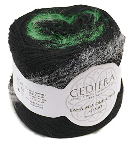 Gedifra Lana Mia One 4 Two Genio (Farbauswahl) schwarze Merino Sockenwolle mit Effekt - Streifen (02903) musterbildend von Gedifra Lana Mia One 4 Two